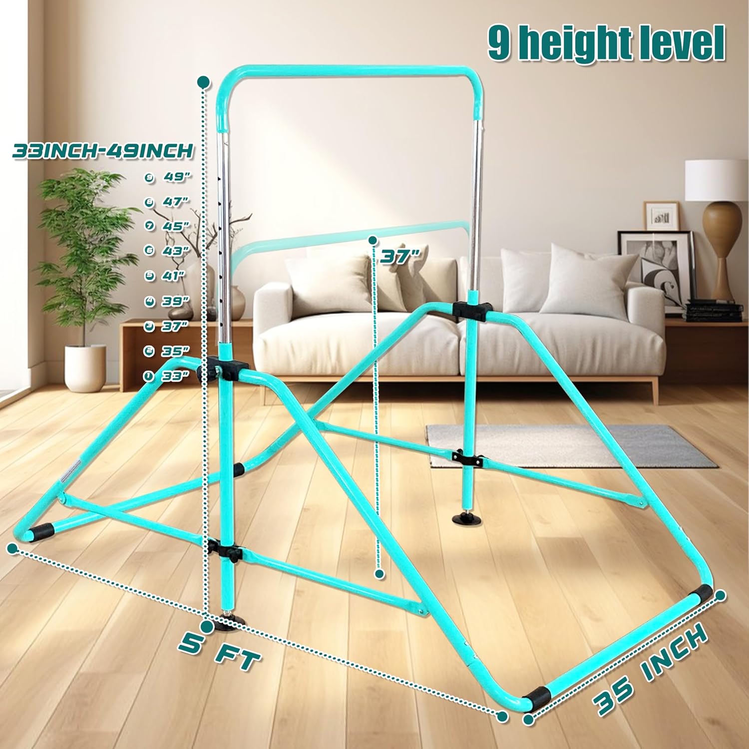 Upgrade Foldable Gymnastic Bar with Mat for Kids Ages 3-12, 200 Lbs Weight Capacity, Gymnastic Kip Bar Horizontal Bar for Kids, Gymnastic Training Equipment for Home and Gym Center Use
