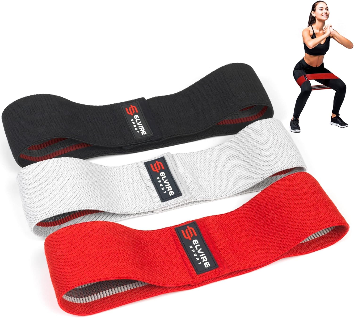 Elvire Fabric Resistance Bands for Working Out, Set of 3, Booty Exercise Band for Women, Workout Loops, Legs, Glutes, Squat