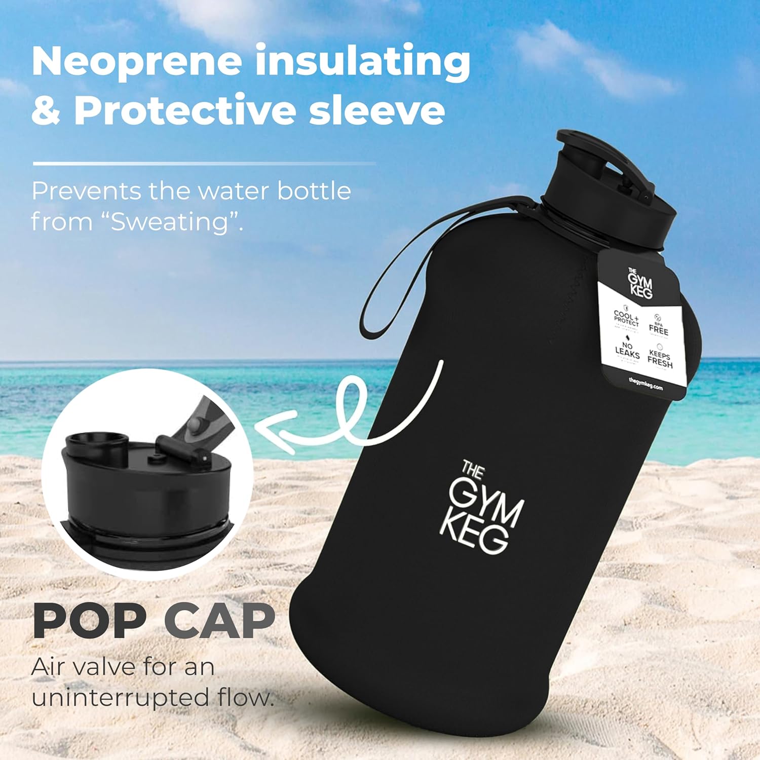 Official Sports 2L Water Bottle (2.2 L) Insulated Sleeve | Carry Handle | Fitness, Exercise, Large Gym 2 Litre Water Bottle | Ecofriendly, BPA Free, 40% Thicker Plastic