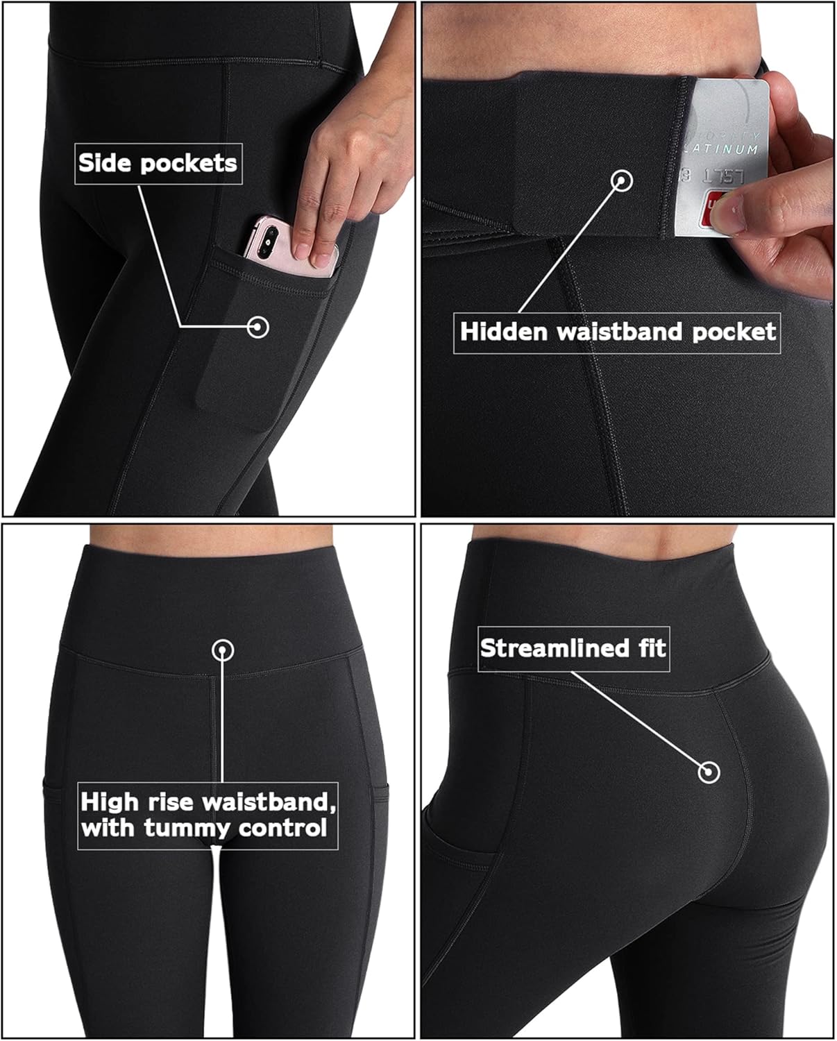 Womens High Waist Yoga Pants with Pockets Workout Running Gym Leggings