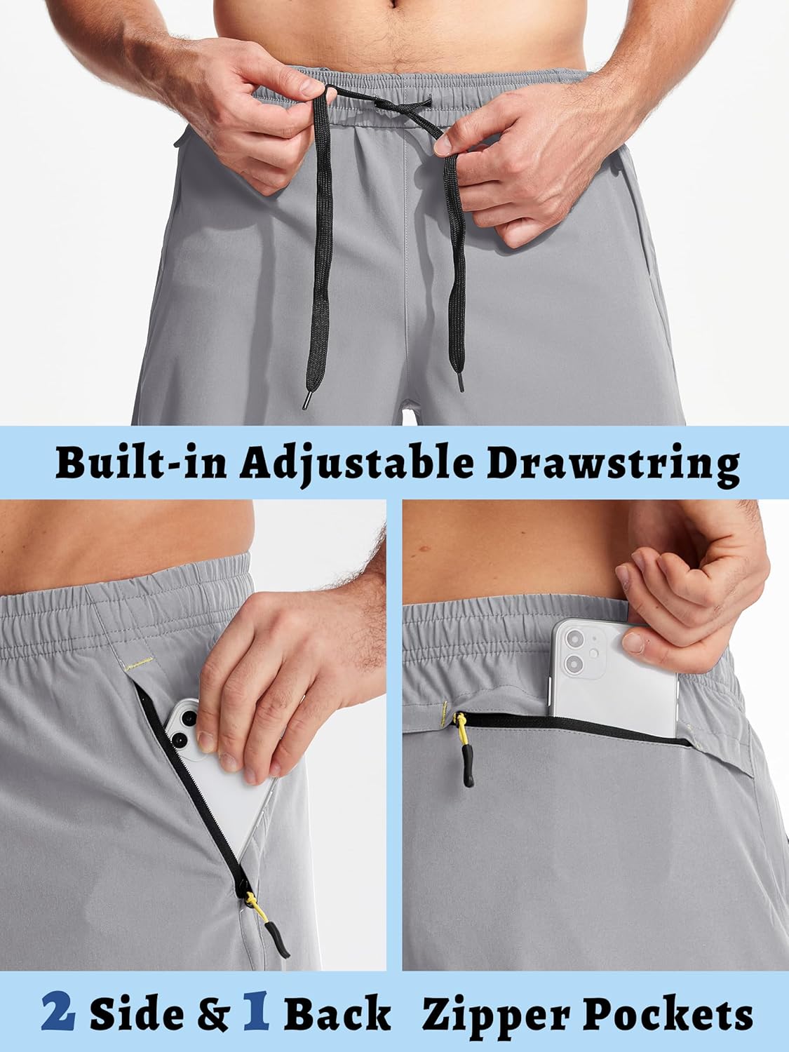 Men'S Quick-Drying Training Shorts, Running Shorts, Breathable Sports Shorts with Zip Pockets