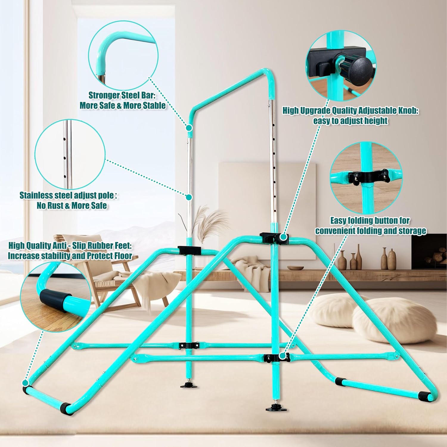 Upgrade Foldable Gymnastic Bar with Mat for Kids Ages 3-12, 200 Lbs Weight Capacity, Gymnastic Kip Bar Horizontal Bar for Kids, Gymnastic Training Equipment for Home and Gym Center Use