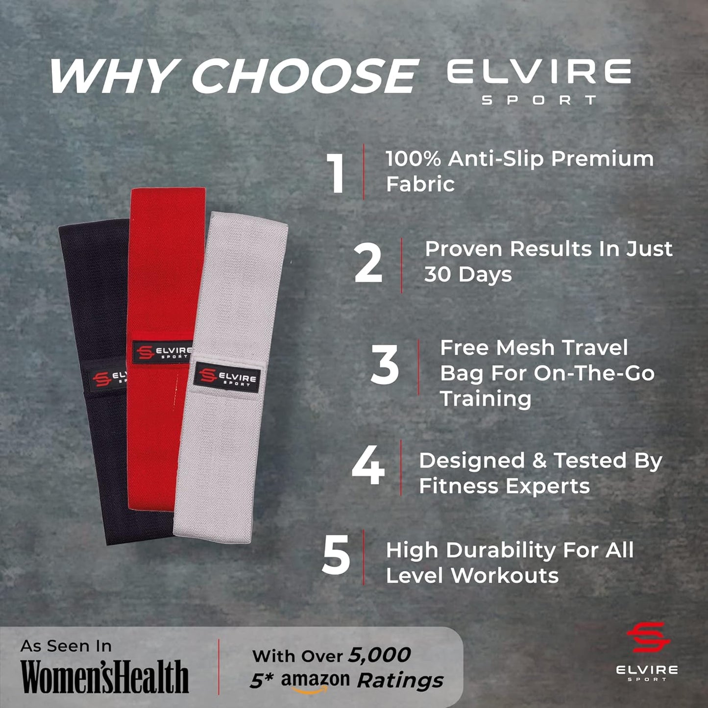 Elvire Fabric Resistance Bands for Working Out, Set of 3, Booty Exercise Band for Women, Workout Loops, Legs, Glutes, Squat