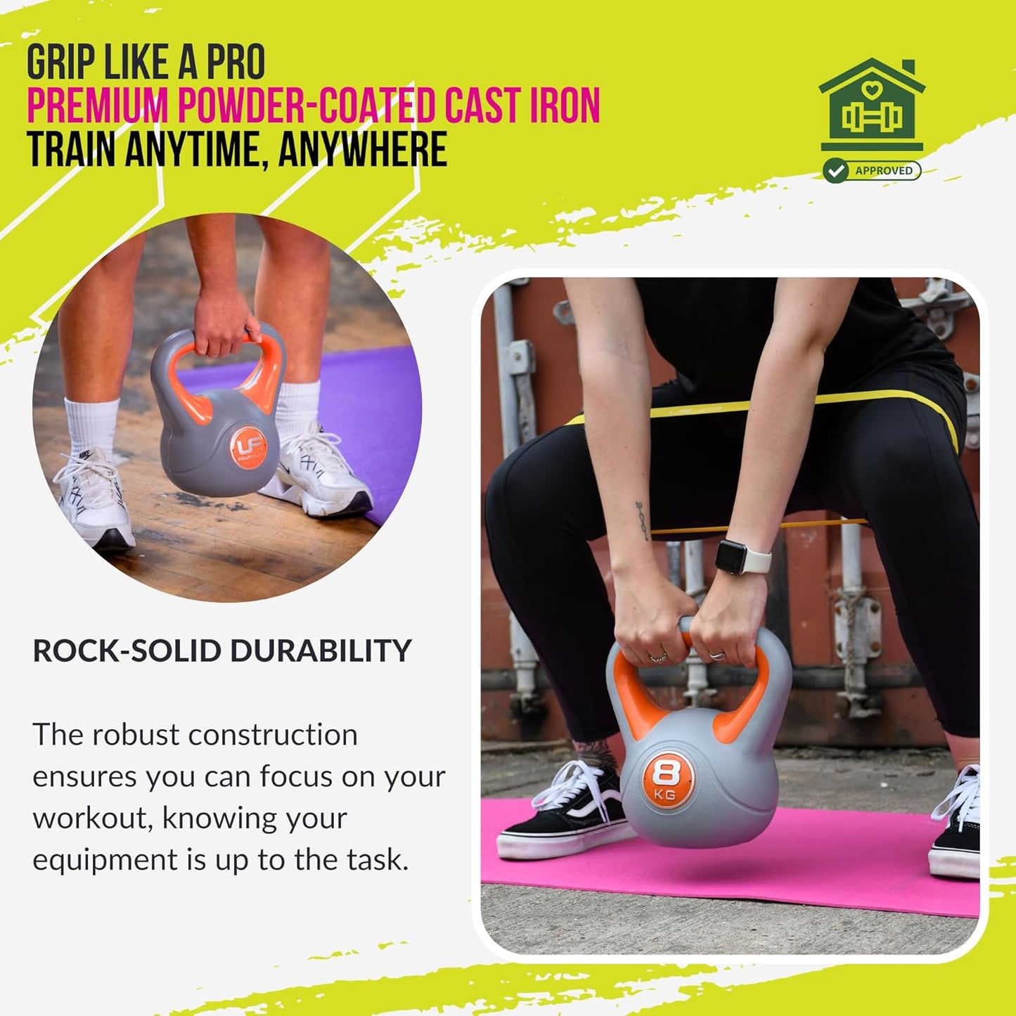 Unisex  Vinyl Kettlebell, Orange, 8Kg UK