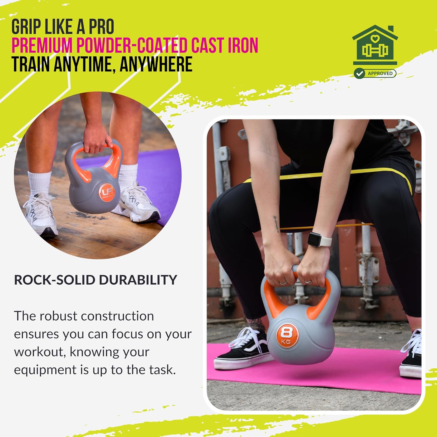 Unisex  Vinyl Kettlebell, Orange, 8Kg UK