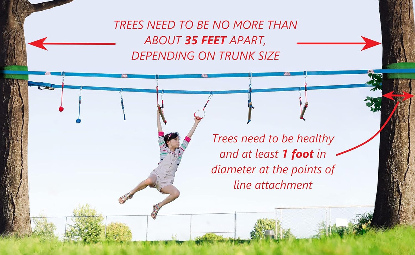 Double Ninja Slackline Obstacle Course for Kids - 80 Foot Line - Monkey Bars Playground Equipment - Ninja Warrior Course with Monkey Bars for Kids - Ninja Ropes Course - Patented Double Line Design