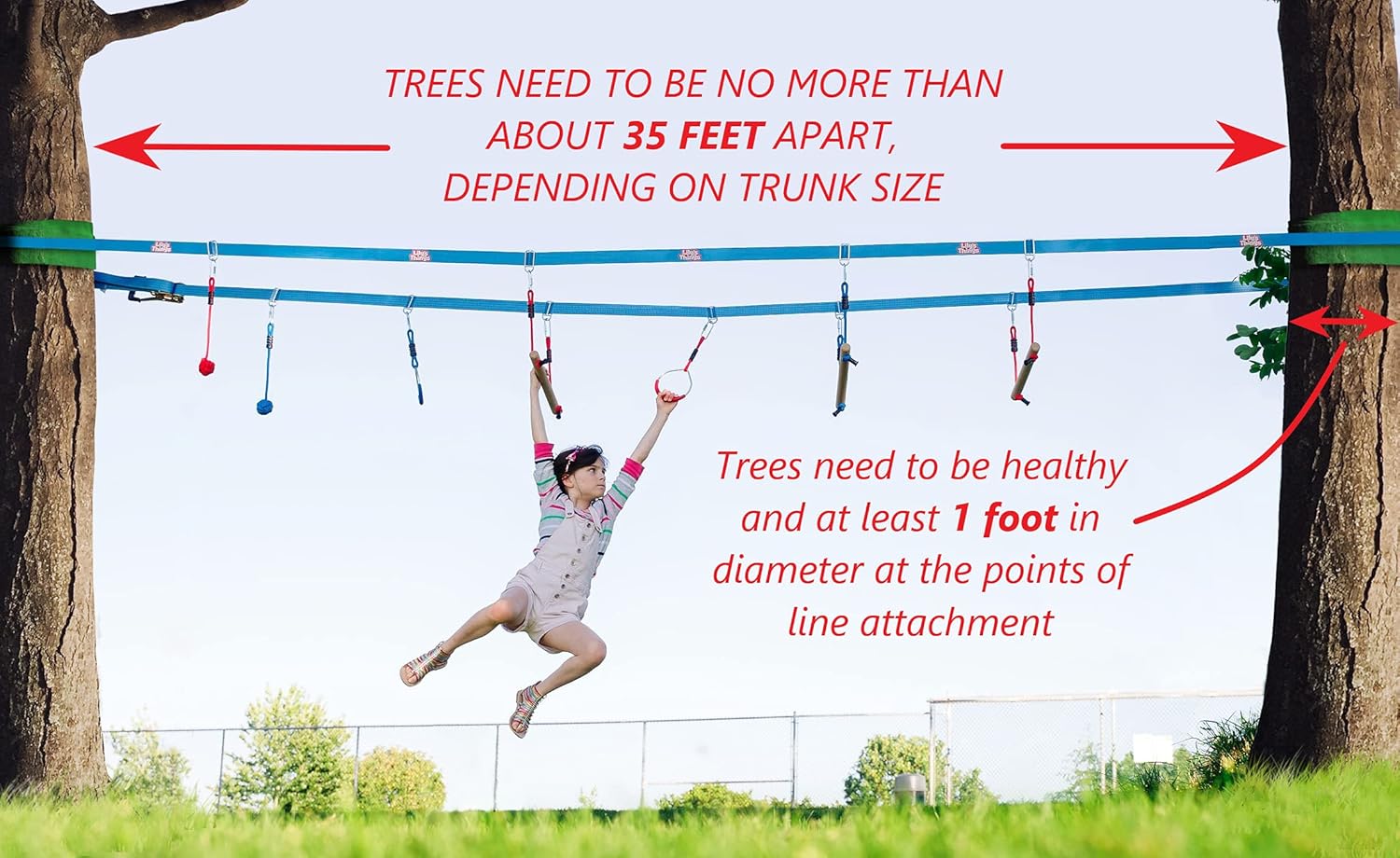 Double Ninja Slackline Obstacle Course for Kids - 80 Foot Line - Monkey Bars Playground Equipment - Ninja Warrior Course with Monkey Bars for Kids - Ninja Ropes Course - Patented Double Line Design