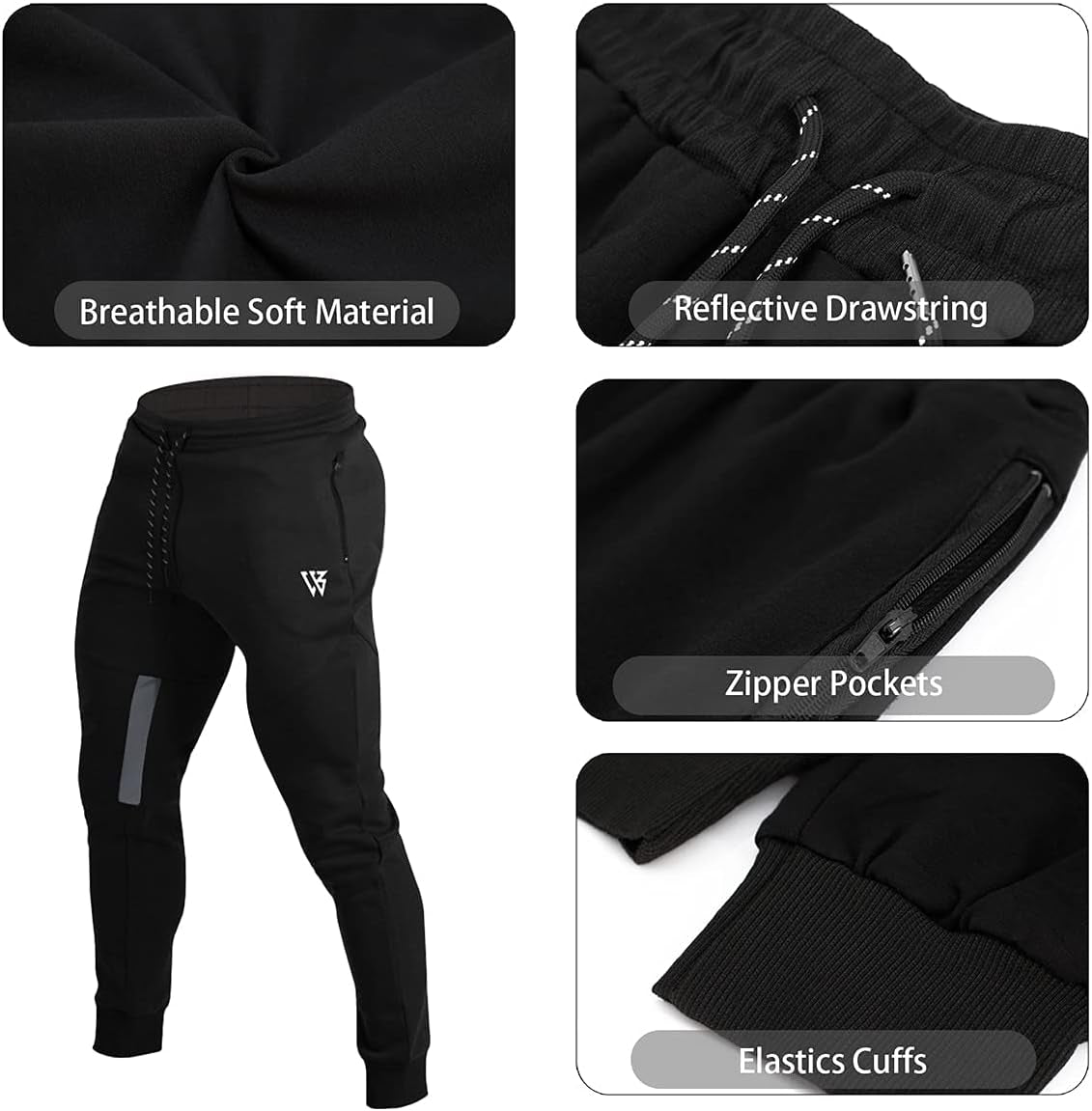 Mens Vertex Gym Trousers, Slim Fit Tracksuit Jogging Bottoms Running Joggers Sports Sweat Pants