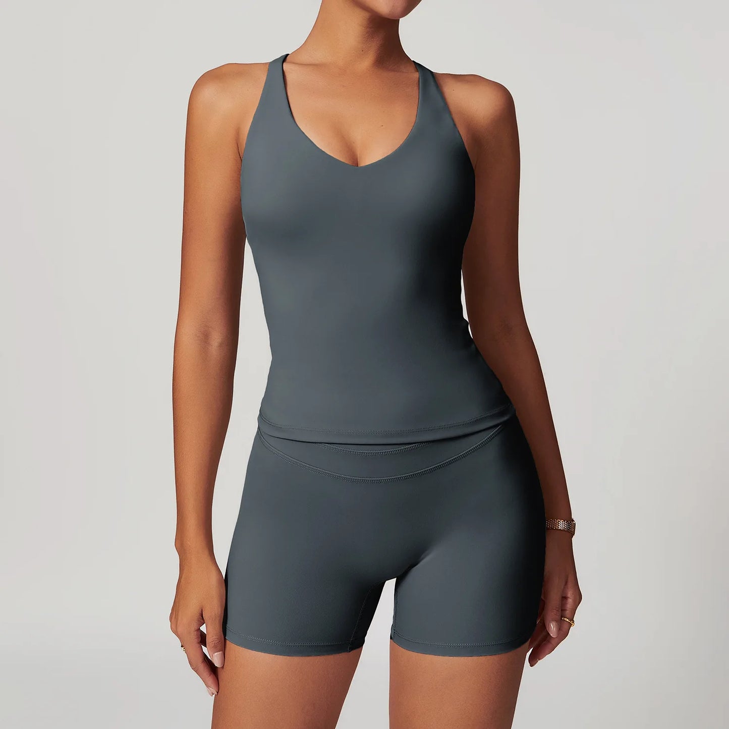 JUREN Yoga Suit 2PCS Sports Set Women Quick-Drying Gym Set Women Tracksuit Running Workout Short Sleeves Sports Yoga Clothing