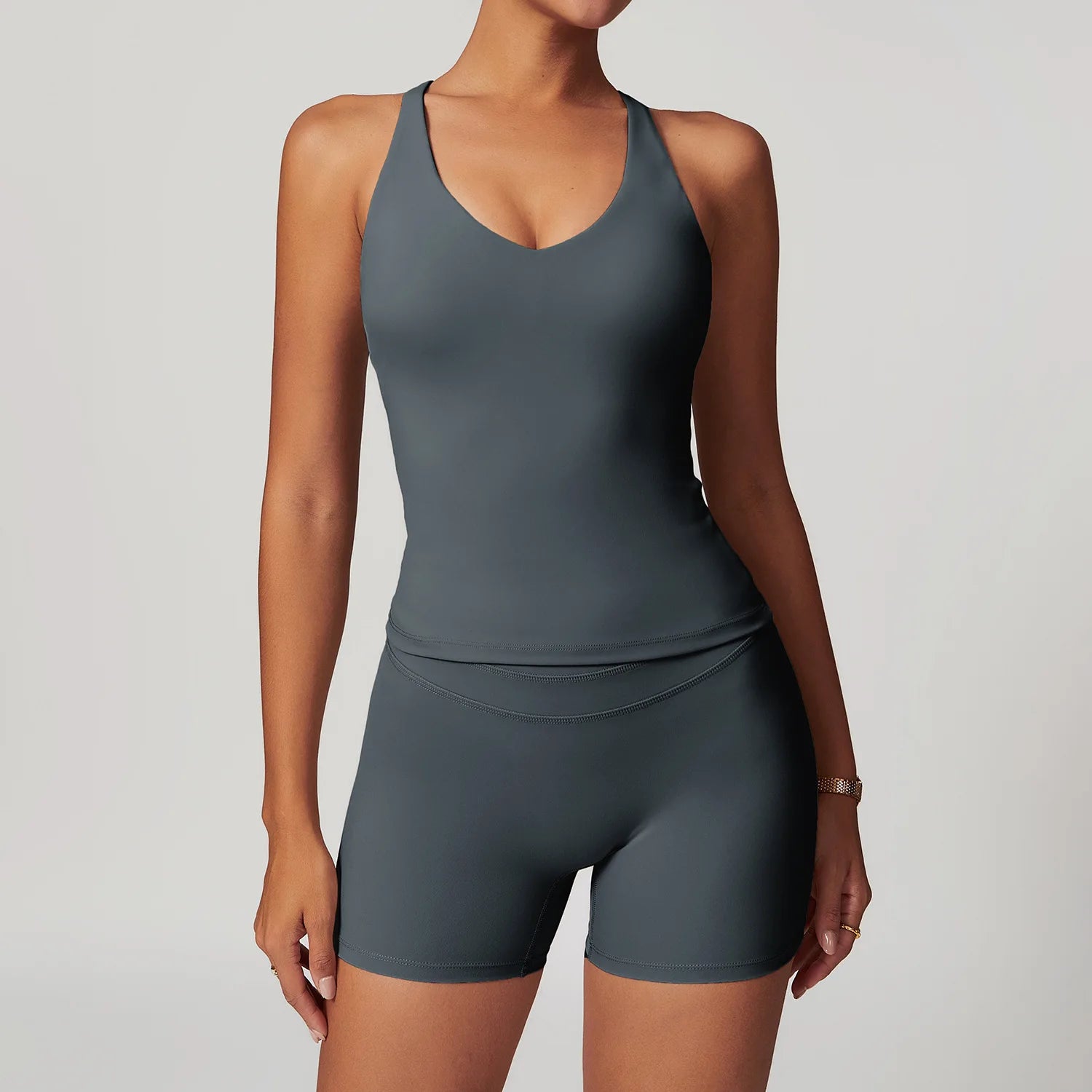 JUREN Yoga Suit 2PCS Sports Set Women Quick-Drying Gym Set Women Tracksuit Running Workout Short Sleeves Sports Yoga Clothing