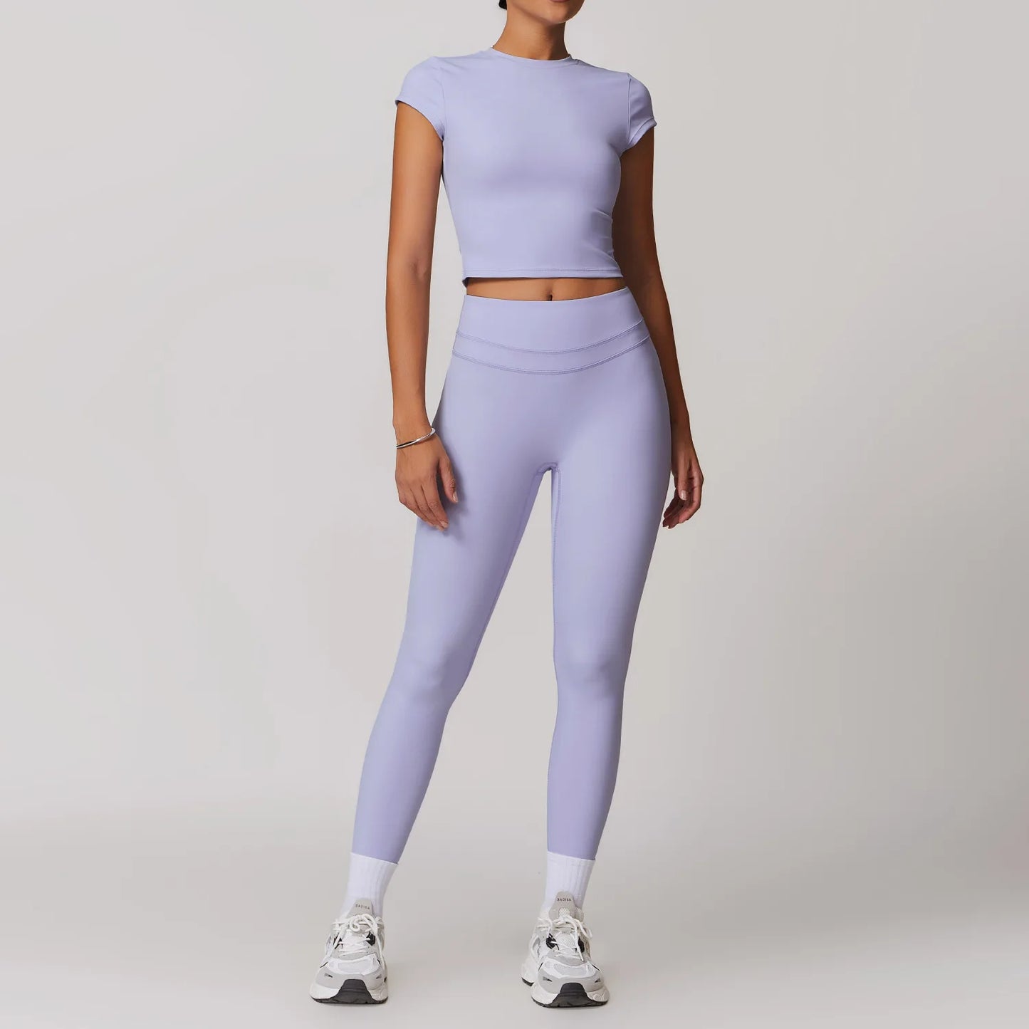 JUREN Yoga Suit 2PCS Sports Set Women Quick-Drying Gym Set Women Tracksuit Running Workout Short Sleeves Sports Yoga Clothing