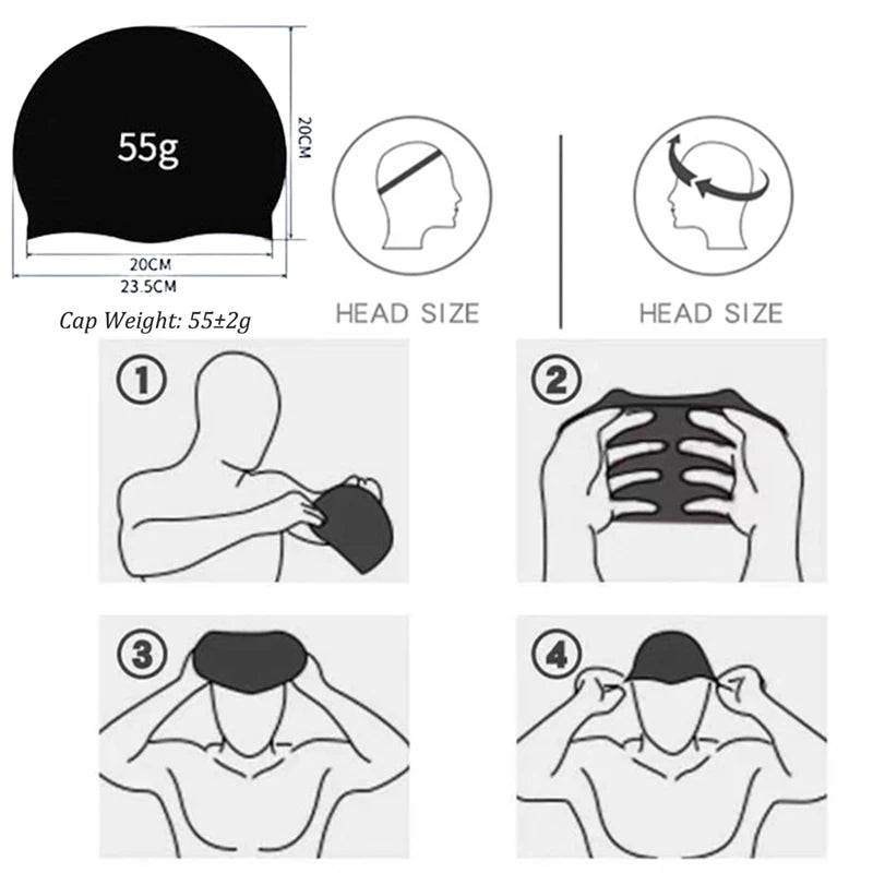 55G Silicone Swimming Cap Men Women Swim Pool Water Sport Diving Bathing Long Hair Waterproof Large Size Caps Hat for Adults New