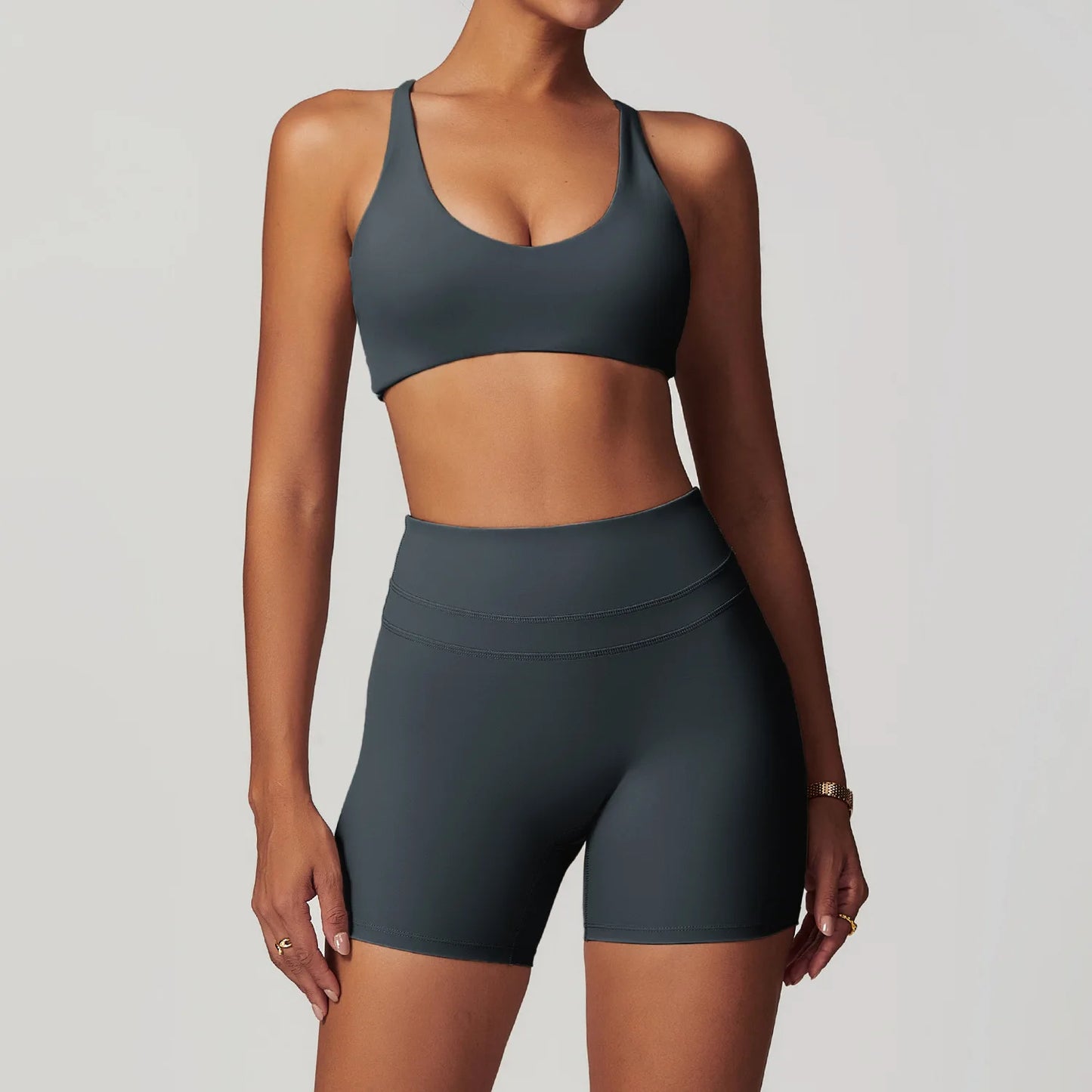 JUREN Yoga Suit 2PCS Sports Set Women Quick-Drying Gym Set Women Tracksuit Running Workout Short Sleeves Sports Yoga Clothing