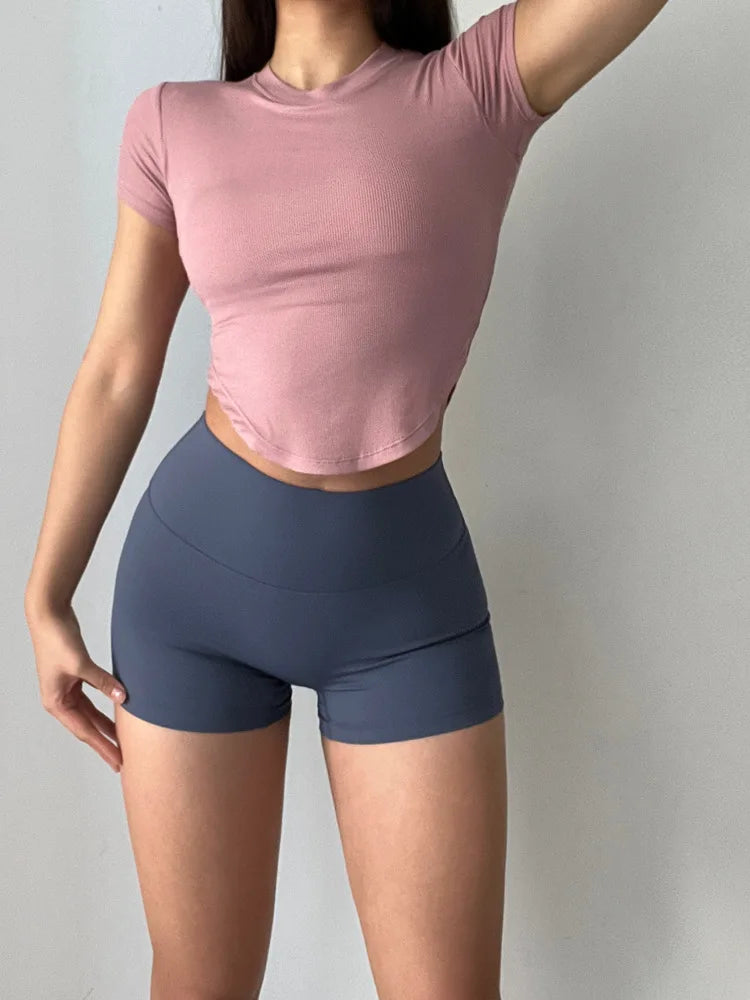 Gymhub Hip Lifting Fitness Yoga Shorts Three-Quarter Pants Female High-Waisted Peach Nude Running Sports Quick-Drying Anti