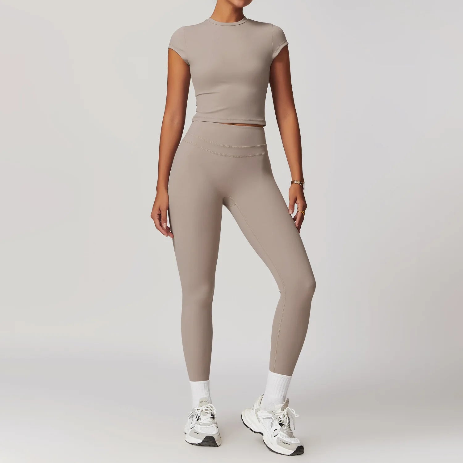 JUREN Yoga Suit 2PCS Sports Set Women Quick-Drying Gym Set Women Tracksuit Running Workout Short Sleeves Sports Yoga Clothing