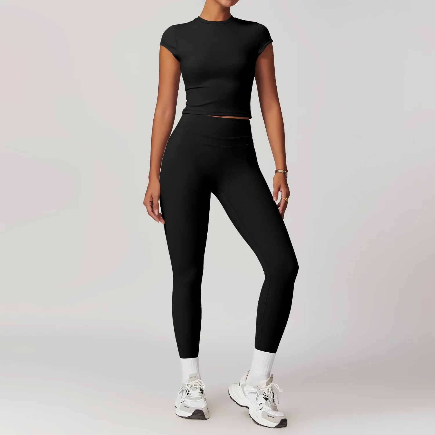 JUREN Yoga Suit 2PCS Sports Set Women Quick-Drying Gym Set Women Tracksuit Running Workout Short Sleeves Sports Yoga Clothing