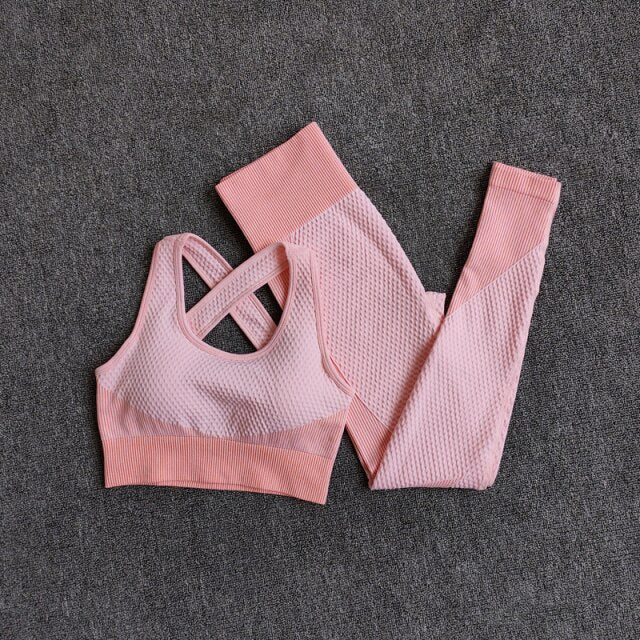 High Waist Leggings+Sport Bra Women Seamless Yoga Set Fitness Clothing  Gym Suits Workout Clothes Woman Jogging Sportwear-11